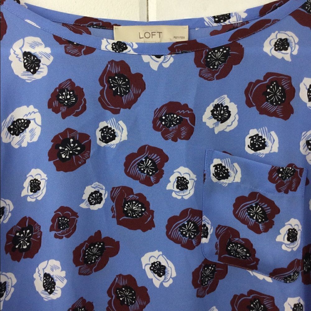 LOFT Baby Blue Floral Button Cuff Blouse - MP‎ - Picture 5 of 12